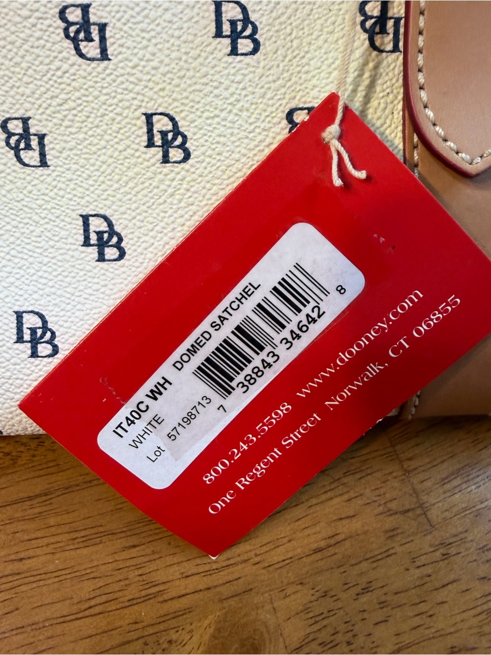 Dooney & Bourke Monogram Satchel with Tan Trim and Navy Logos - Picture 2 of 11